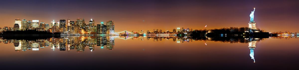 Manhattan skyline and Statue of Liberty at night