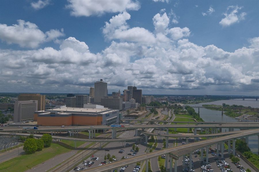 Aerial view of Memphis and the Mississippi