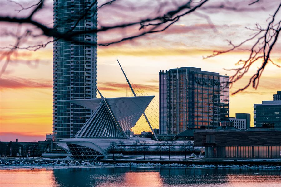 Milwaukee lakefront at sunset